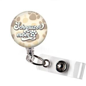 Schnauzer Mom Badge Reel Dog Lover Paw Print ID Holder